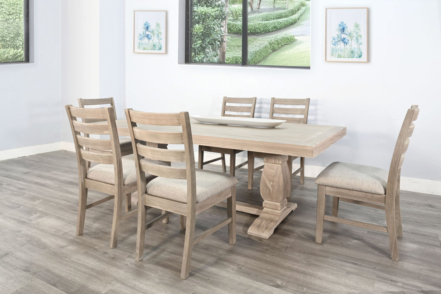 Gianna - Rectangular 7 Piece Chairs / Benche Dining Set - Wheat