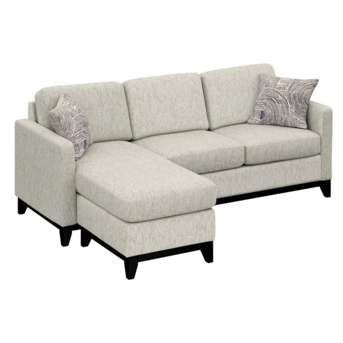 Joanna - Reversible Chaise Sectional, With Solid Wood Exposed Frame And Two Reversible Toss Pillows - Smokey Taupe