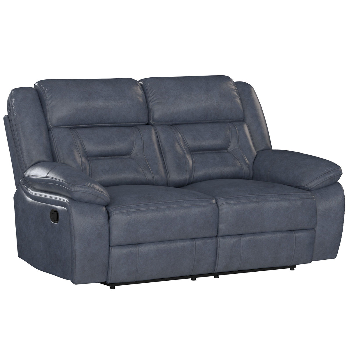 Declan - Reclining Loveseat With Leather Upholstery, Plush Headrest, And Pillow-Top Arms - Blue