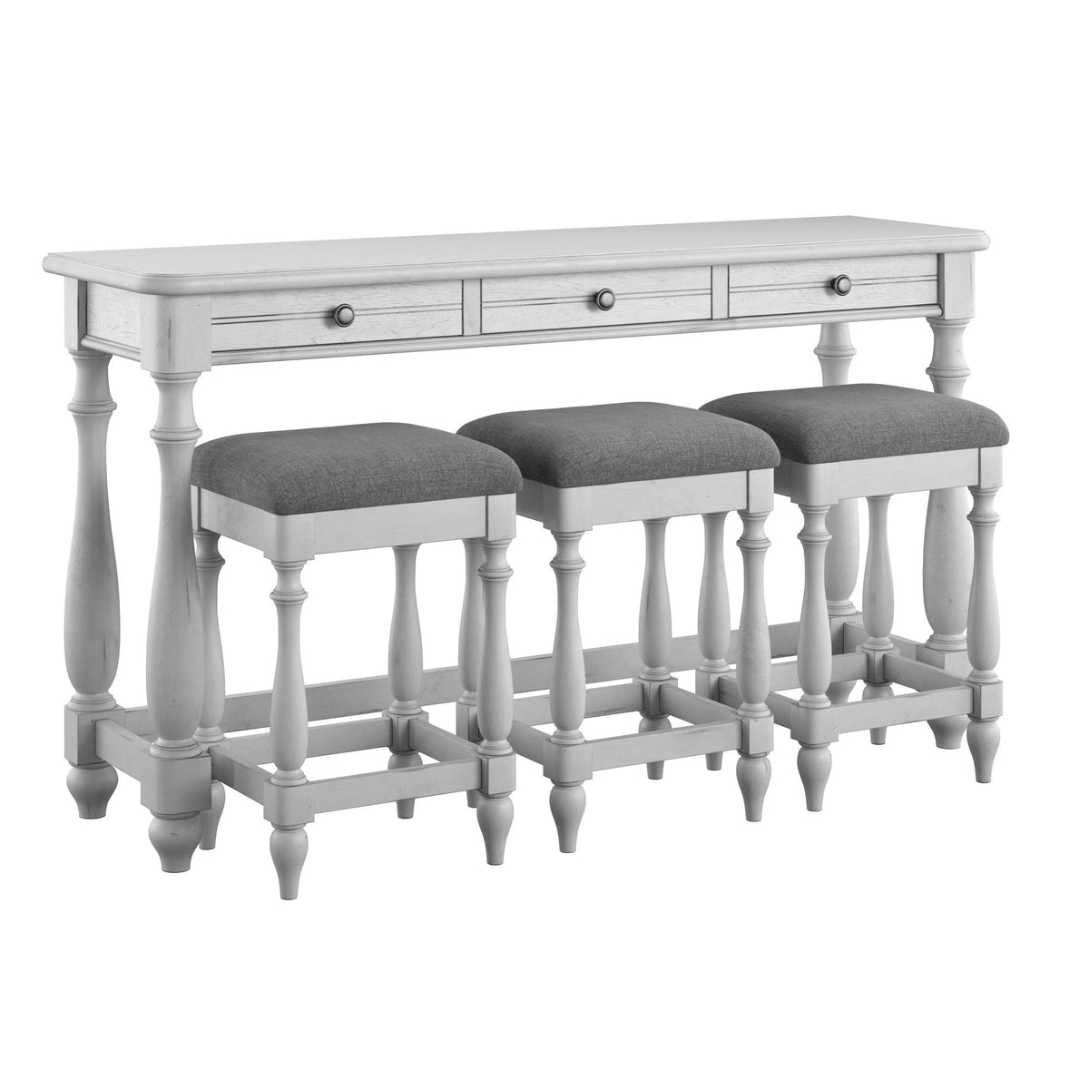 New Haven - Sofa Table With Three Stools - Oyster Shell