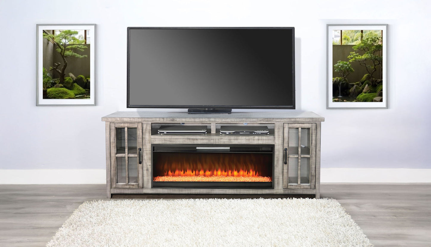 Media Console With Electric Fireplace - Alpine Gray