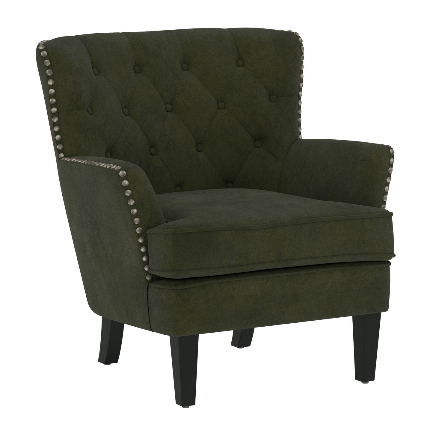 Noelle - Accent Chair With Button Tufting, Silver Nailheads, And Solid Wood Legs - Moss Green