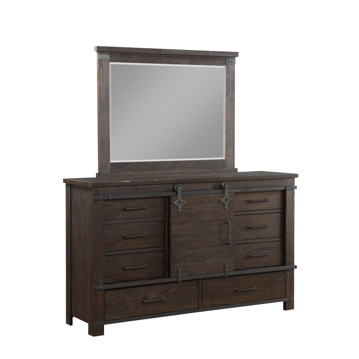 Newton - Mirror With Brushed Black Hardware - Cocoa Brown
