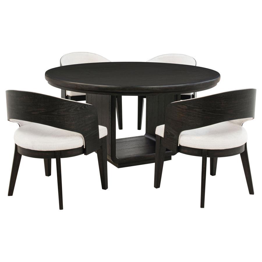 Leandro - 5 Piece Round Dining Table Set - Burnished Black