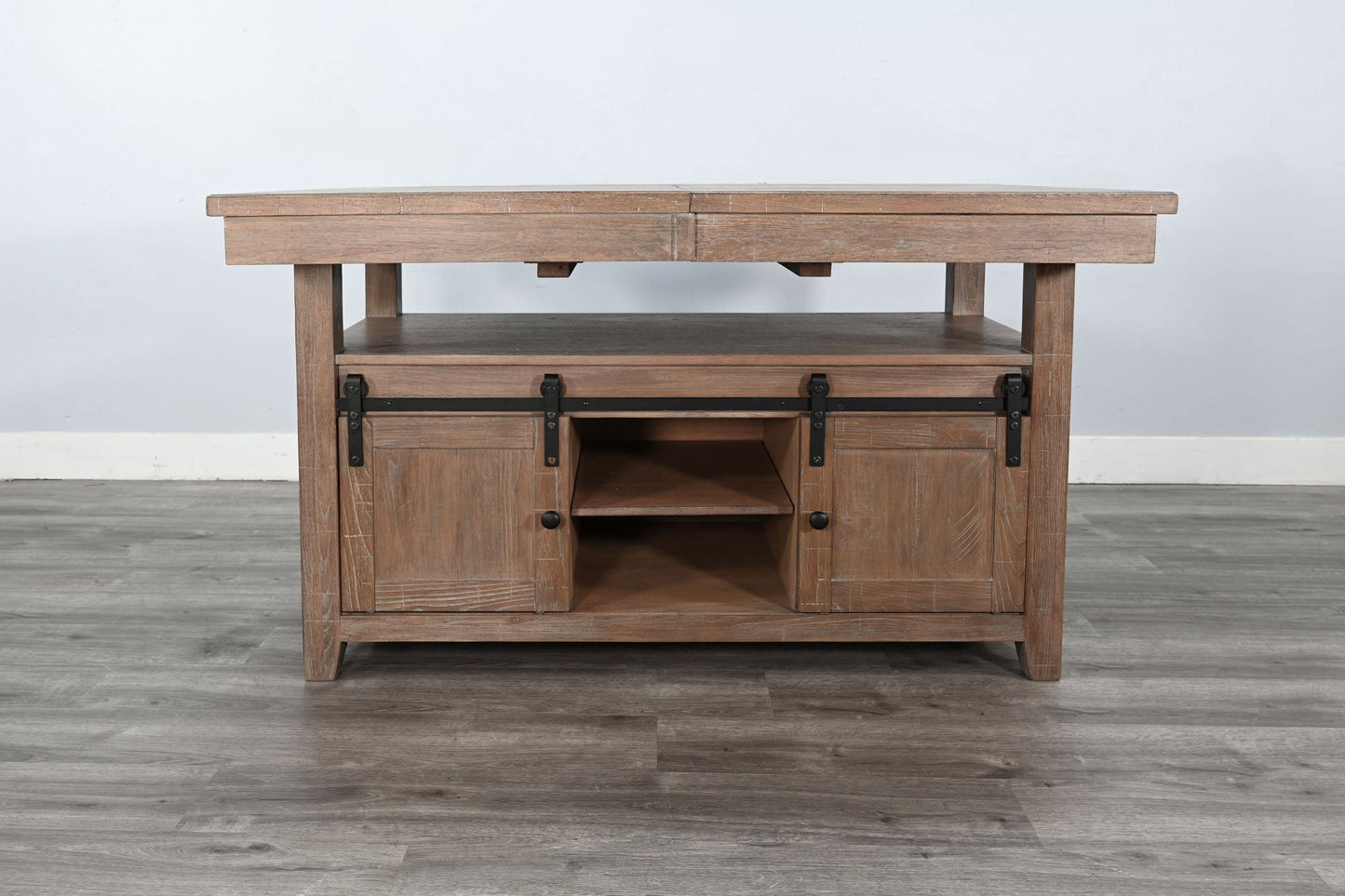 Rustic Counter-Height Extension Dining Table With Barn Door Storage - Amber