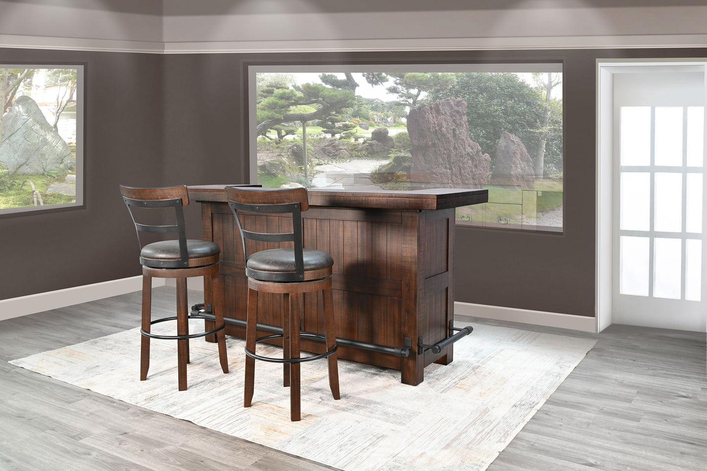 80" Traditional Wood Home 3 Piece Bar Set With Stools - Tobacco Leaf