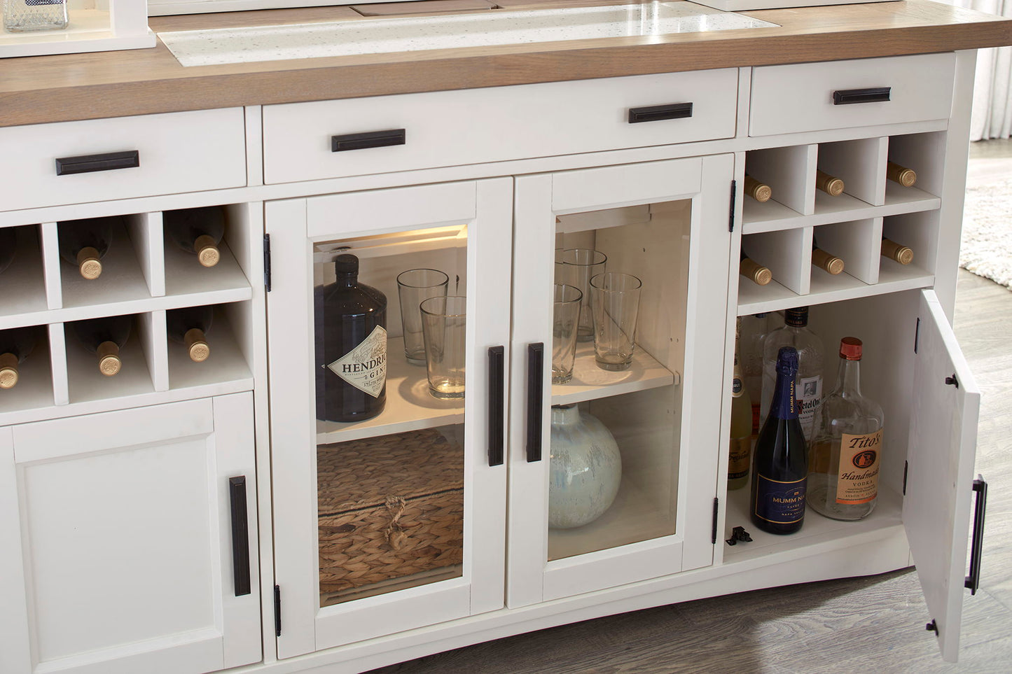 Americana Modern Dining - Buffet And Open Hutch With Quartz Insert - Cotton