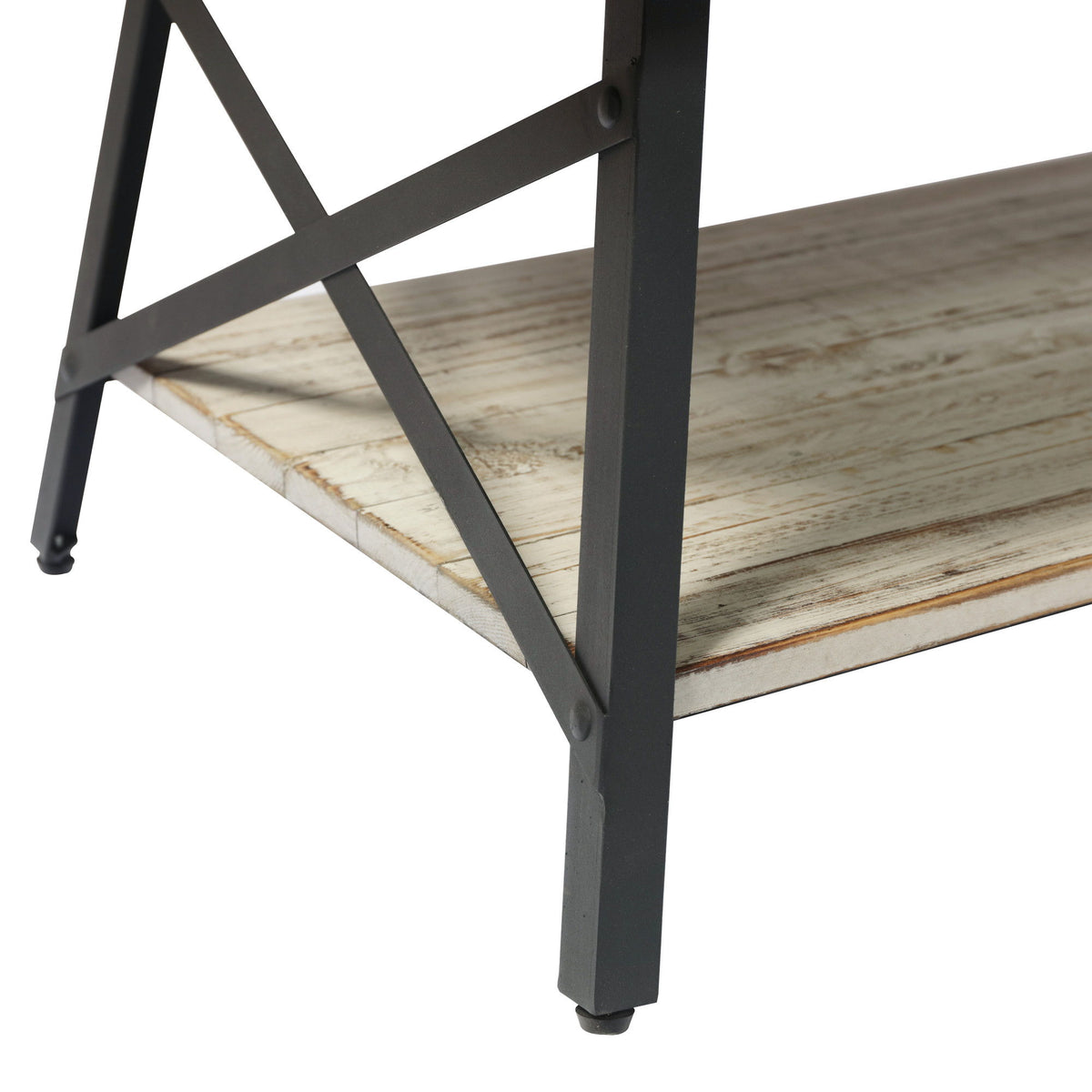 Chandler - Coffee Table With Solid Wood Top, Metal Base, And Open Storage Shelf - Whitewash And Steel Gray