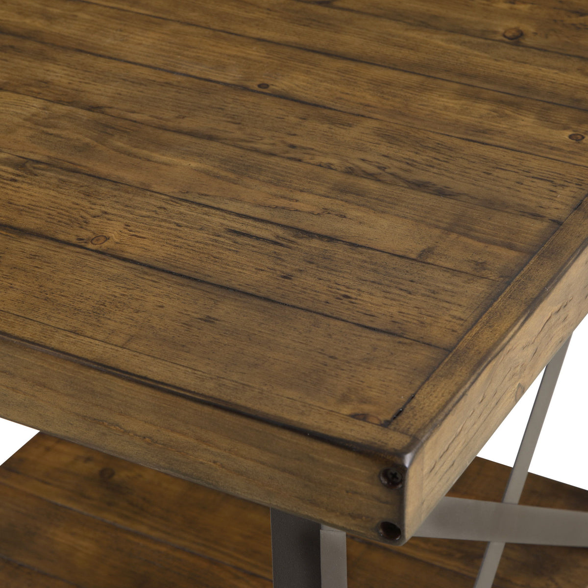 Chandler - End Table With Solid Wood Top, Metal Base, And Open Storage Shelf - Pine Brown And Steel Gray