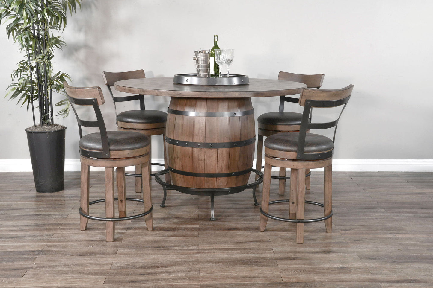 Round 5 Piece Pub Table With Side Chair Wine Barrel Set