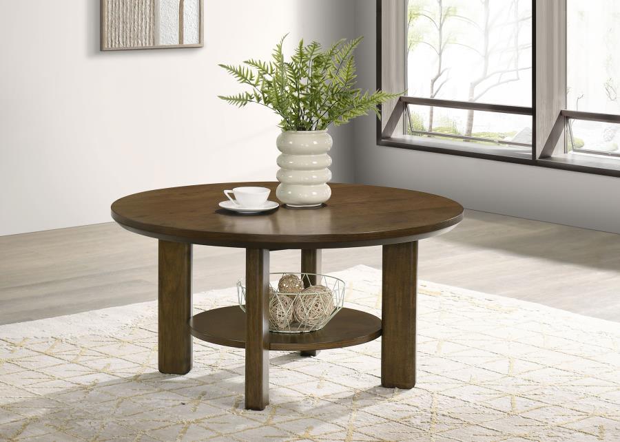 Ottowa - Round Wood Table With Shelf