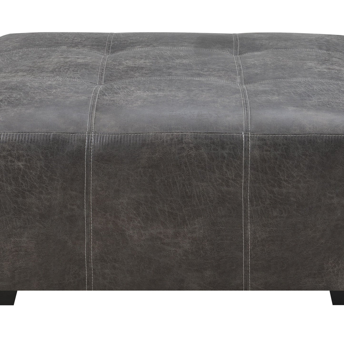 Berlin - Large Ottoman - Gray Herringbone & Sanded Microfiber