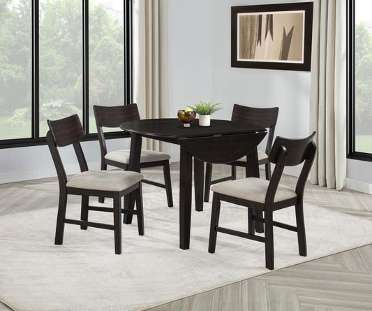 Catley - 5 Piece Round Drop Leaf Dining Table Set - Dark Coffee