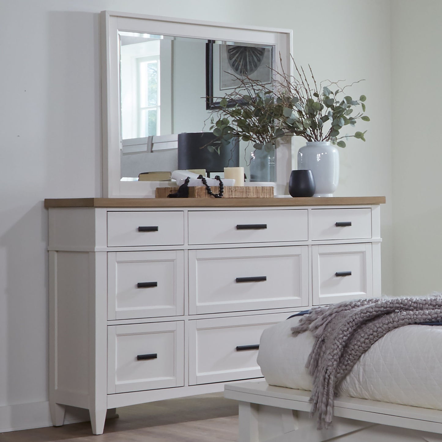 Americana Modern Bedroom - 9 Drawer Dresser And Mirror - Cotton