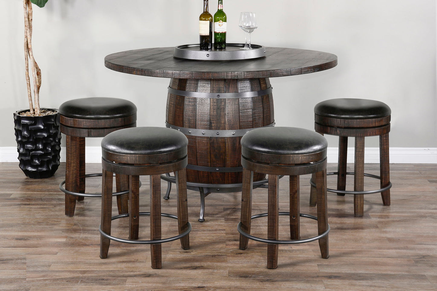 Round 5 Piece Pub Table With Wine Barrel Set