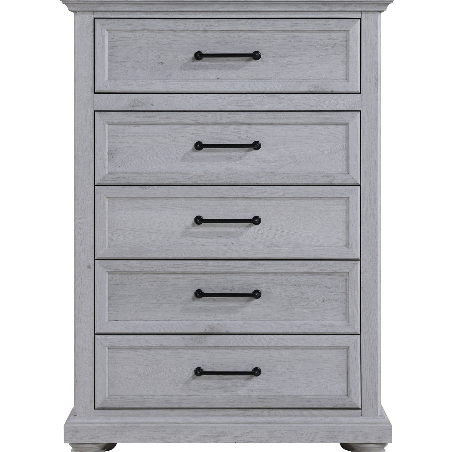 Larksmont - 5-Drawer Chest With Black Metal Pulls - Oyster Shell Gray