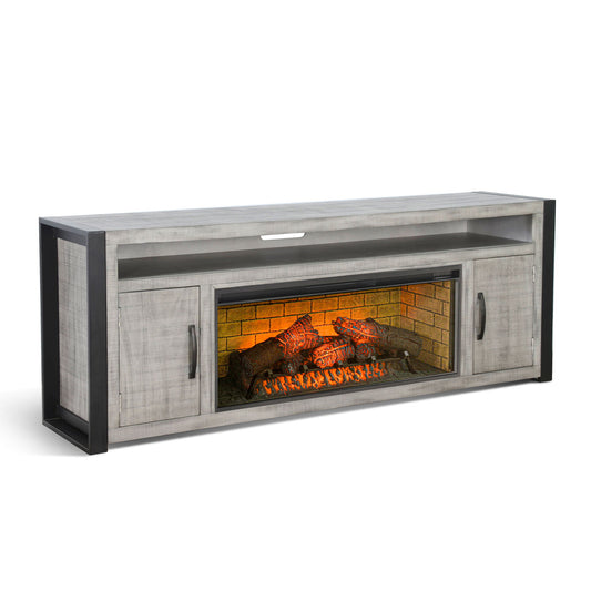 78" Media Console With Electric Fireplace - Alpine Gray