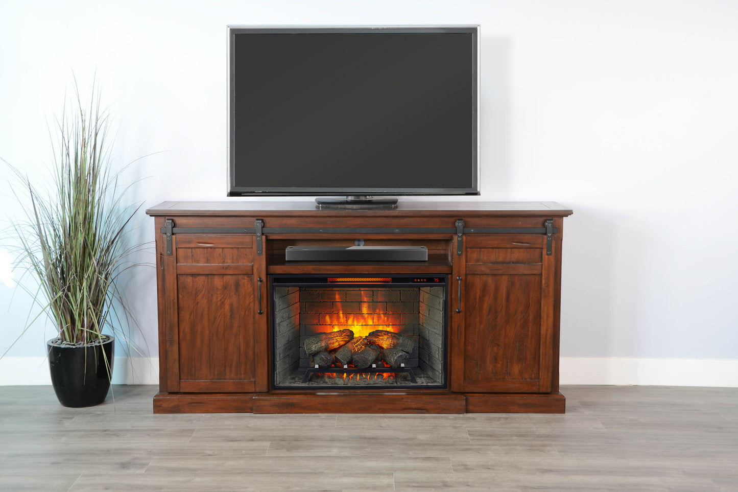 78" Barn Door Media Console With Electric Fireplace