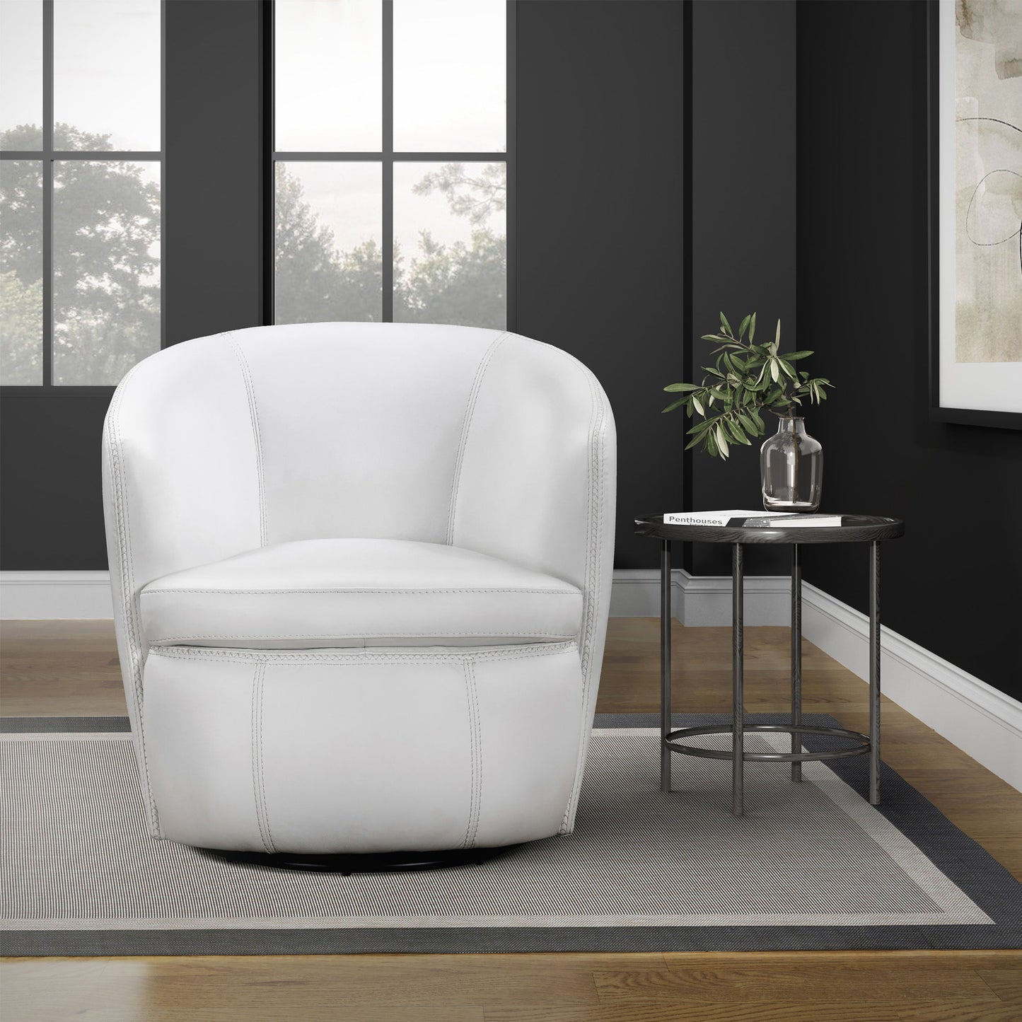 Barolo - 100% Italian Leather Swivel Club Chair (Set of 2)