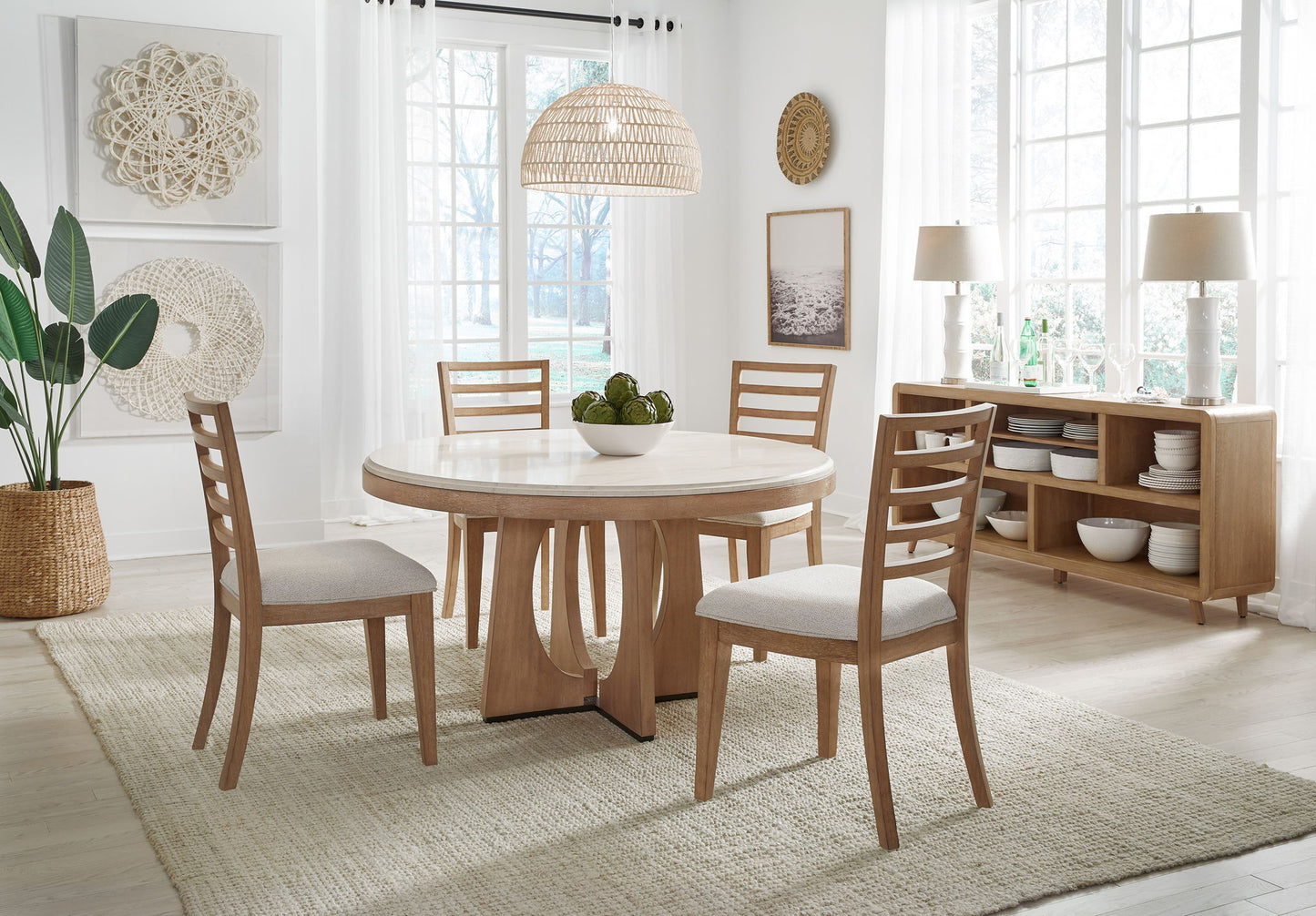 Escape - Round Dining Table - Glazed Natural Oak / Black Metal Trim