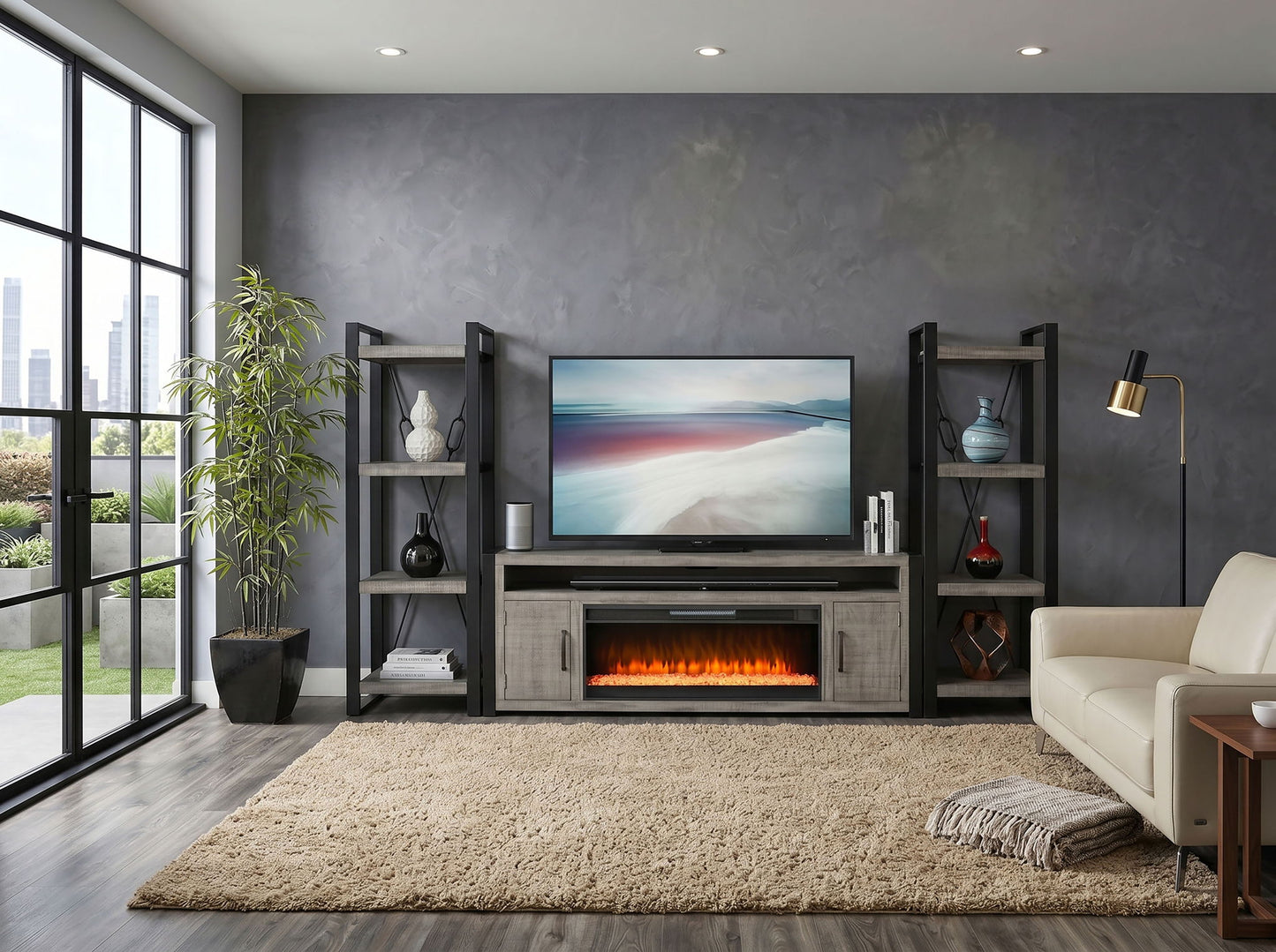 Alpine - 78" Media Console With Electric Fireplace - Gray