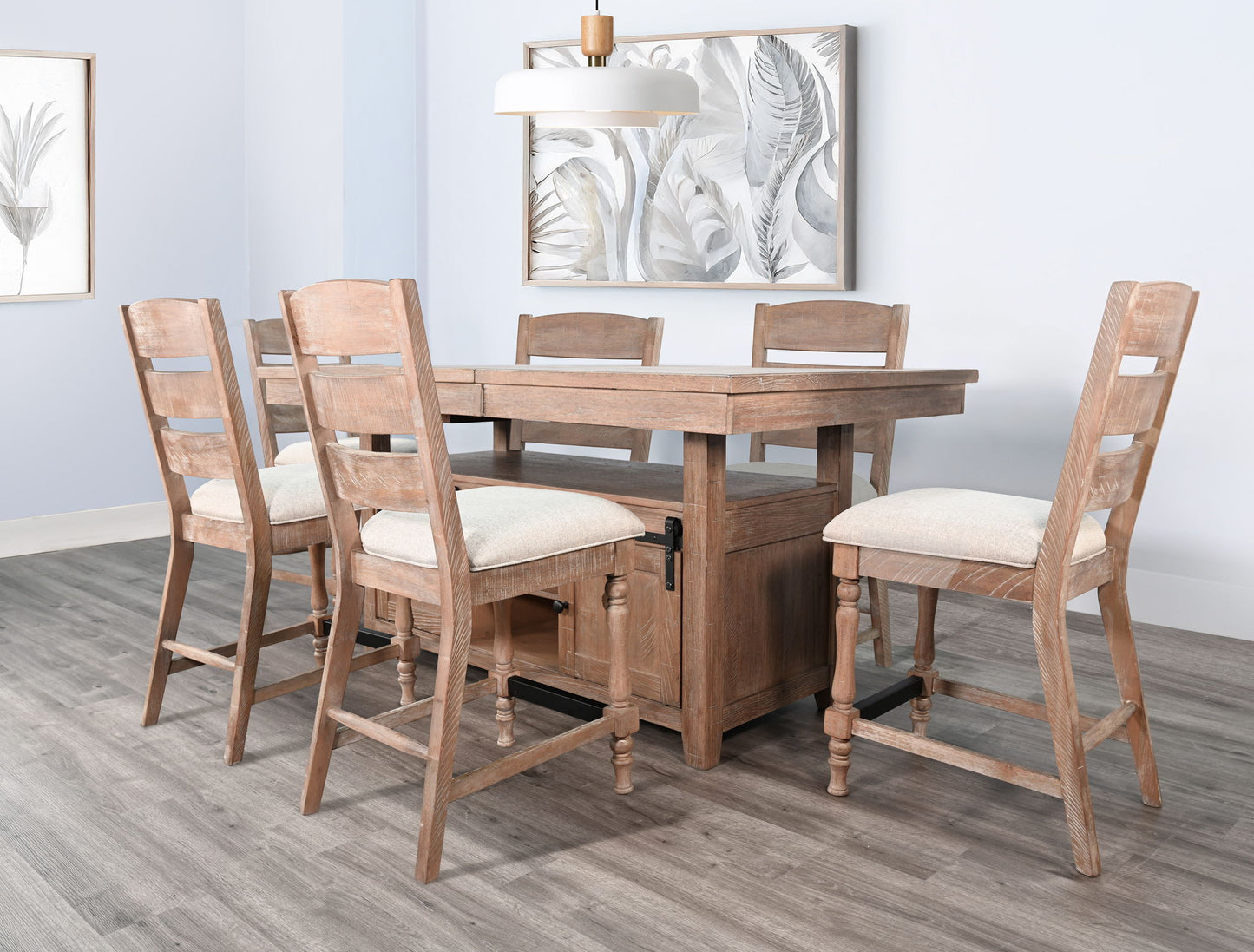 Rustic - Counter-Height Extension Dining Set With Barn Door Storage