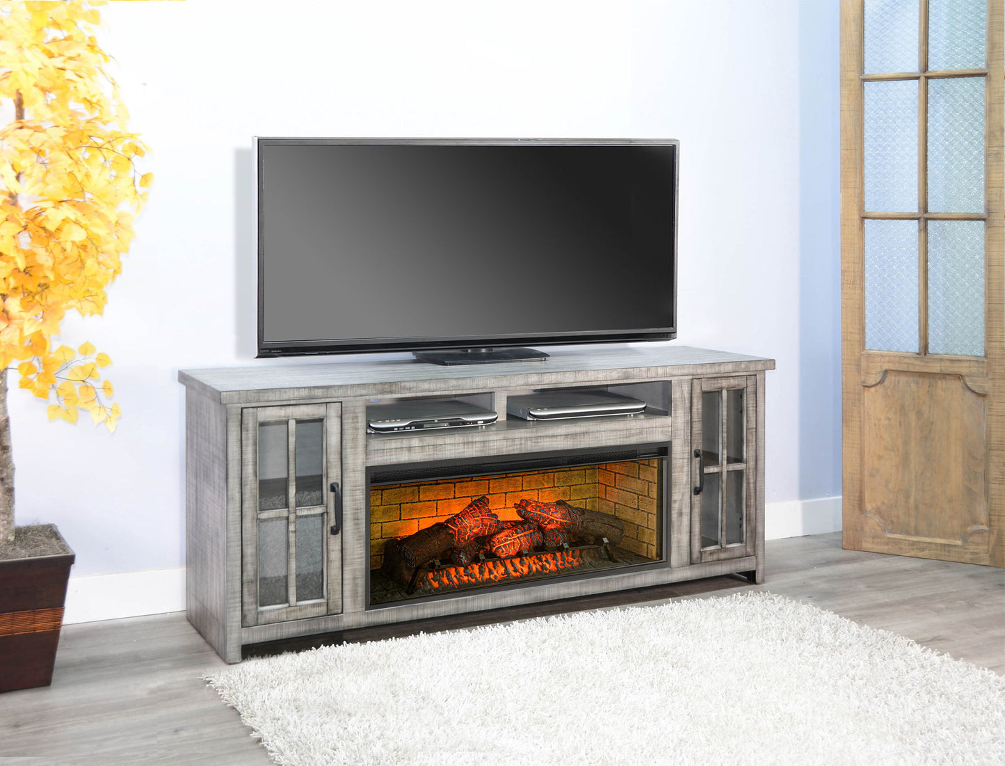 Media Console With Electric Fireplace - Alpine Gray