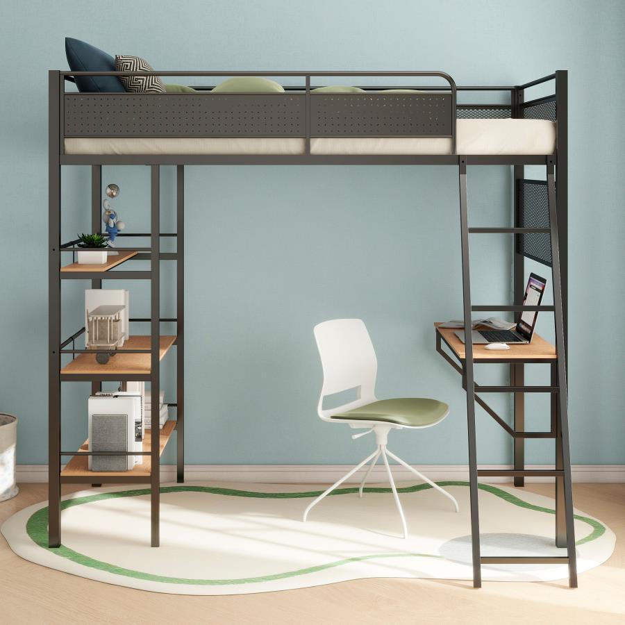 Campus - 3-Shelf Metal Twin Workstation Loft Bed