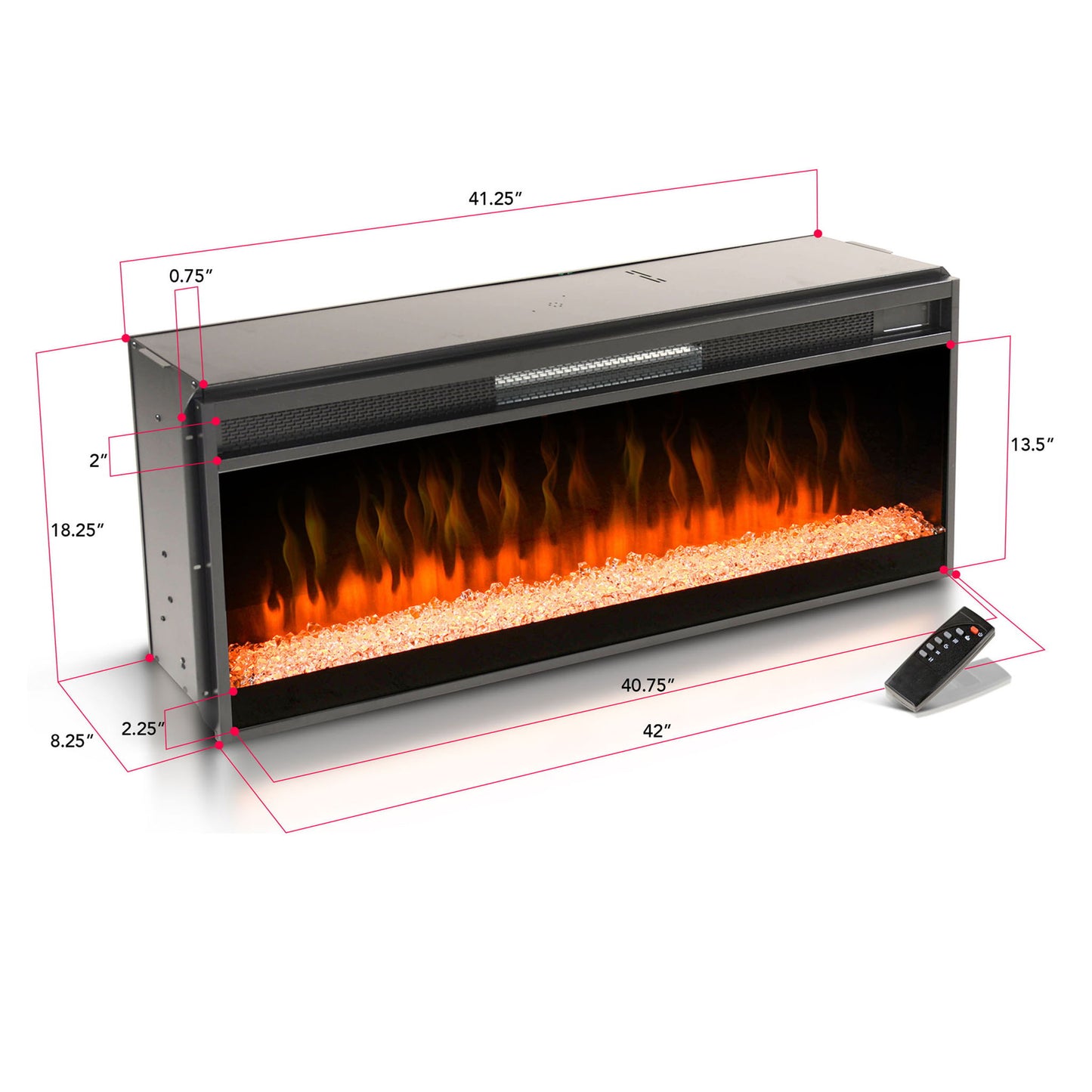 42" Crystal Fireplace Insert - Black