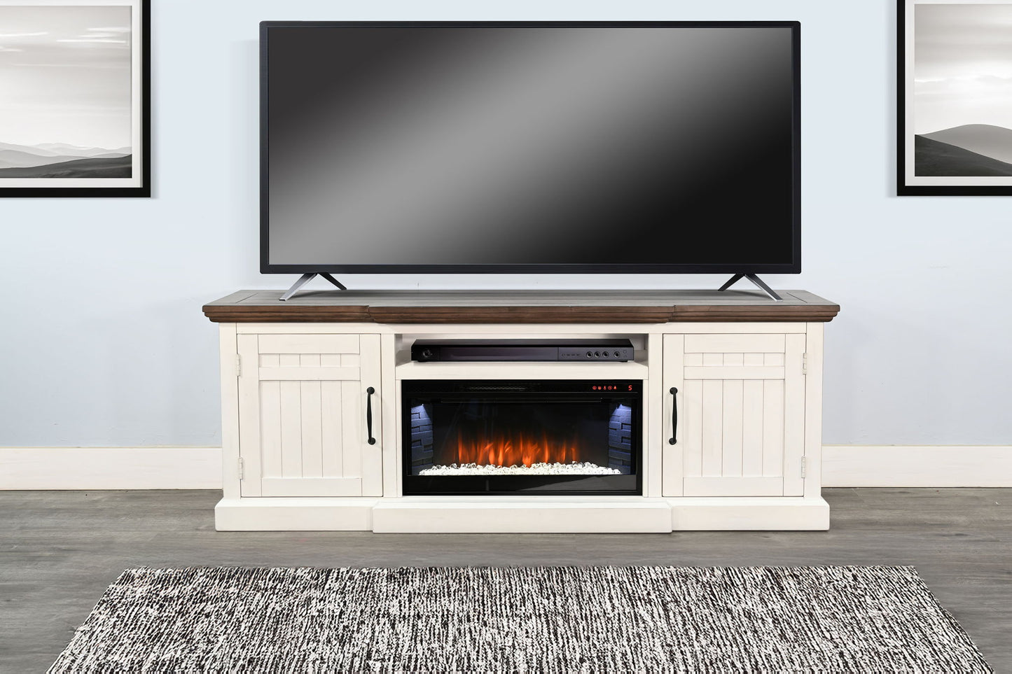 Pasadena - TV Console With Fireplace Option - Buckskin / Marble White