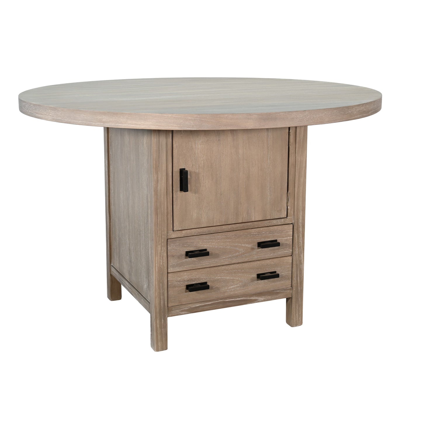 Round Dining Table With Built-in Storage Cabinet And Drawers - Wheat
