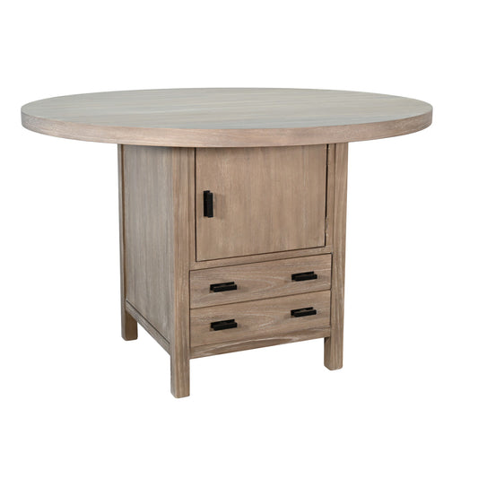 Round Dining Table With Built-in Storage Cabinet And Drawers - Wheat