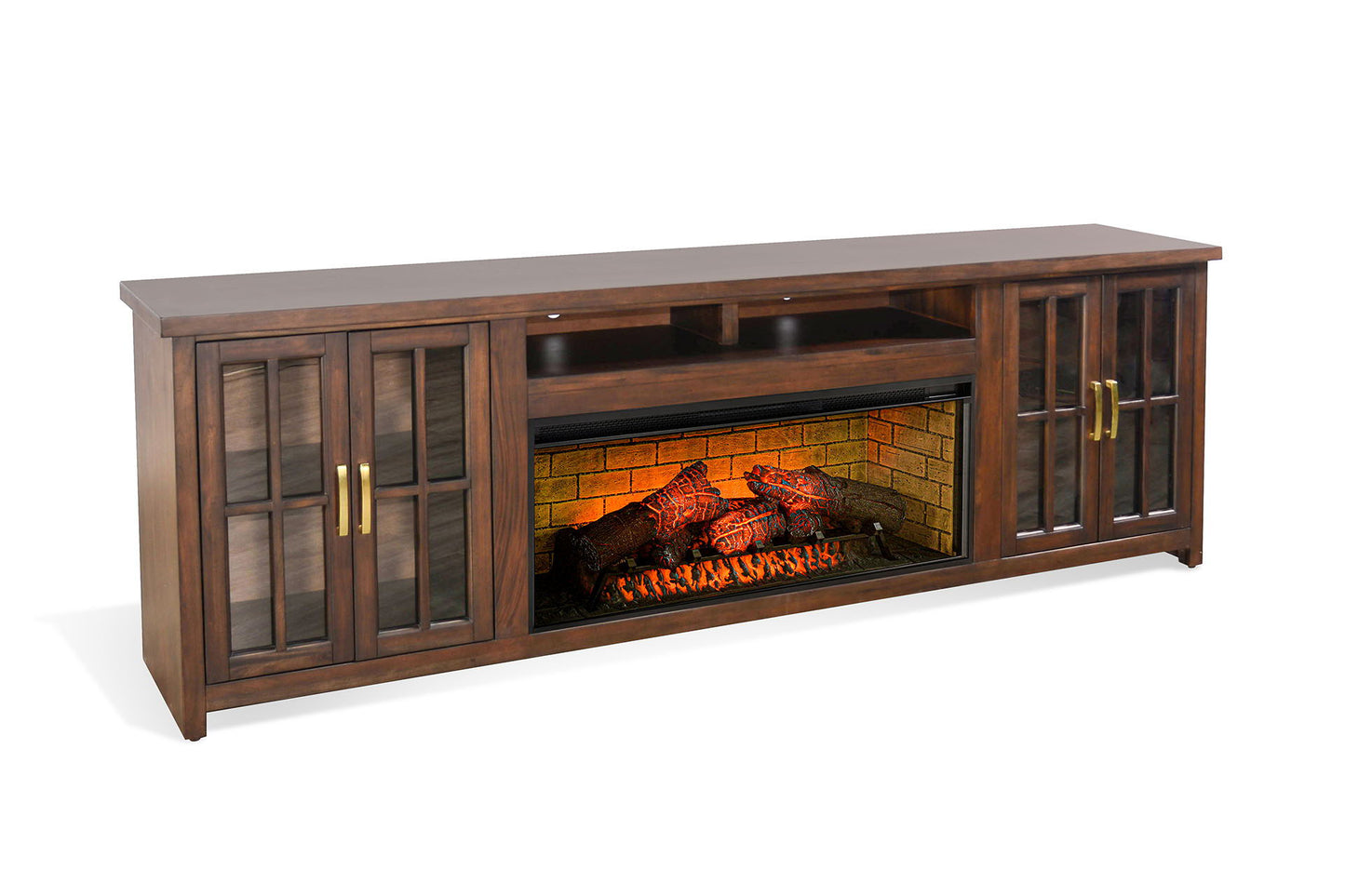 98" Media Console With Faux Crystals Electric Fireplace Insert