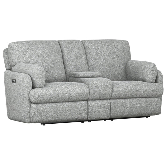 Albus - Power Console Loveseat With Hidden Storage - Speckled Gray