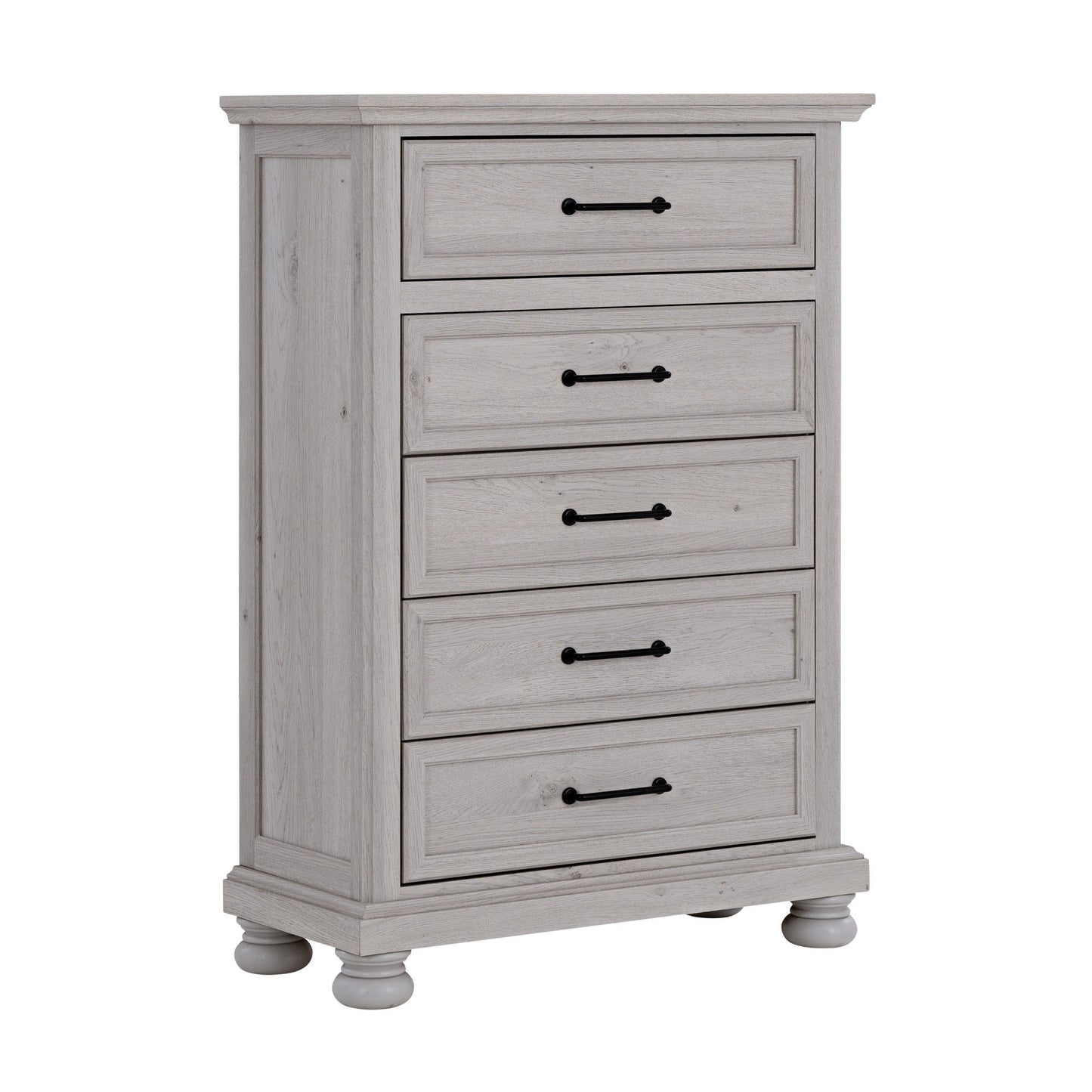 Larksmont - 5-Drawer Chest With Black Metal Pulls - Oyster Shell Gray