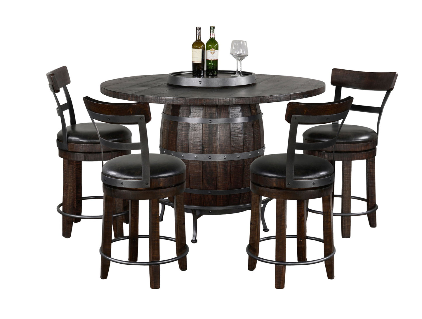 Round 5 Piece Pub Table With Side Chair Wine Barrel Set