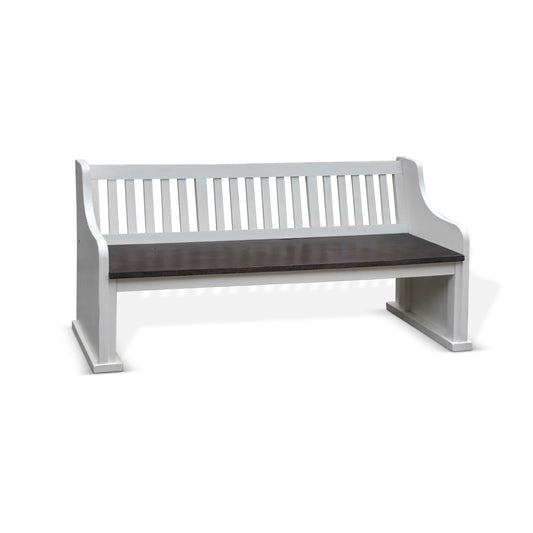 Carriage House - Slat Back Bench - Cottage White / Europen Dark