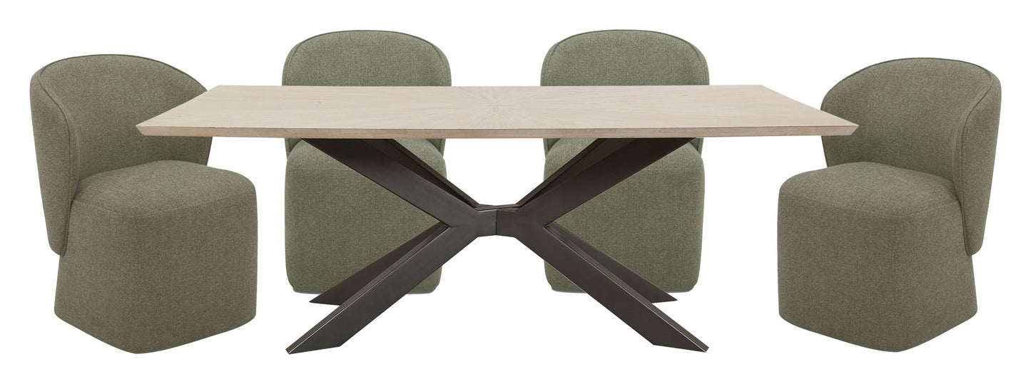 Crossings - Monaco Rectangular Dining Table With 4 Upholstered Chairs - Solid Mango / Green