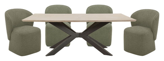 Crossings - Monaco Rectangular Dining Table With 4 Upholstered Chairs - Solid Mango / Green