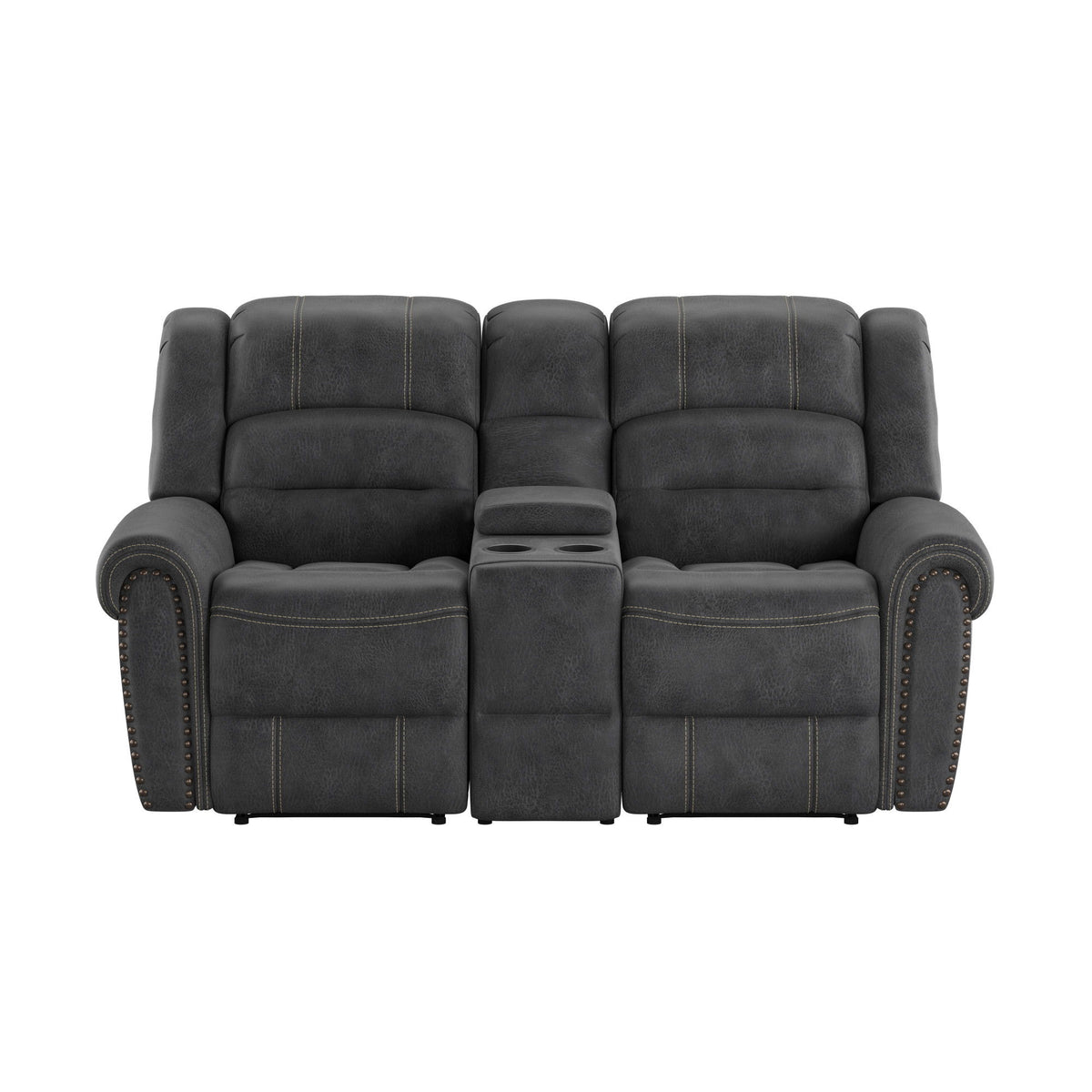 Baldwin - Reclining Console Loveseat With Contrast Stitching - Slate Gray