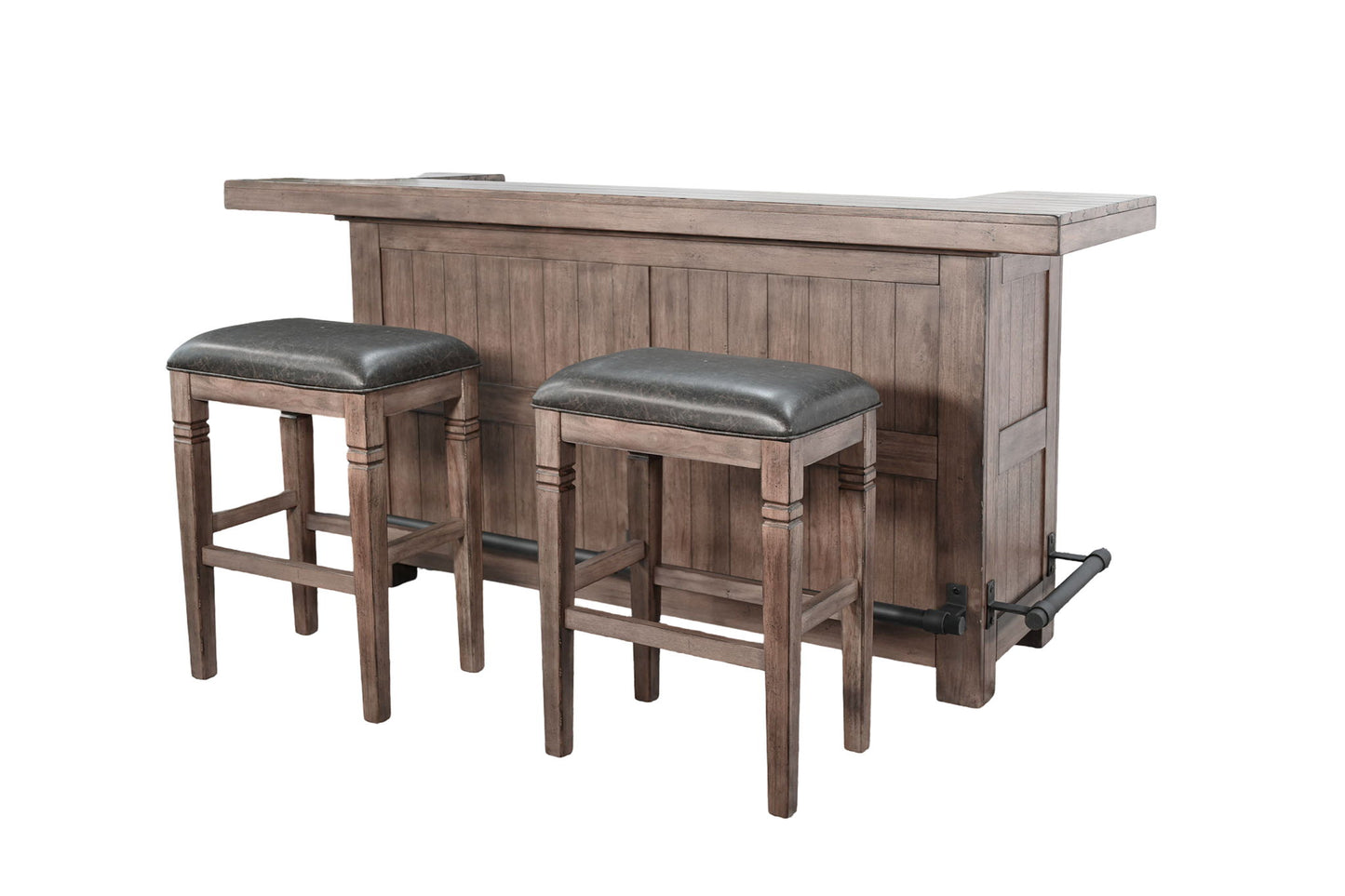 80" Traditional Wood Home 3 Piece Bar Set With Backless Stools - Buckskin