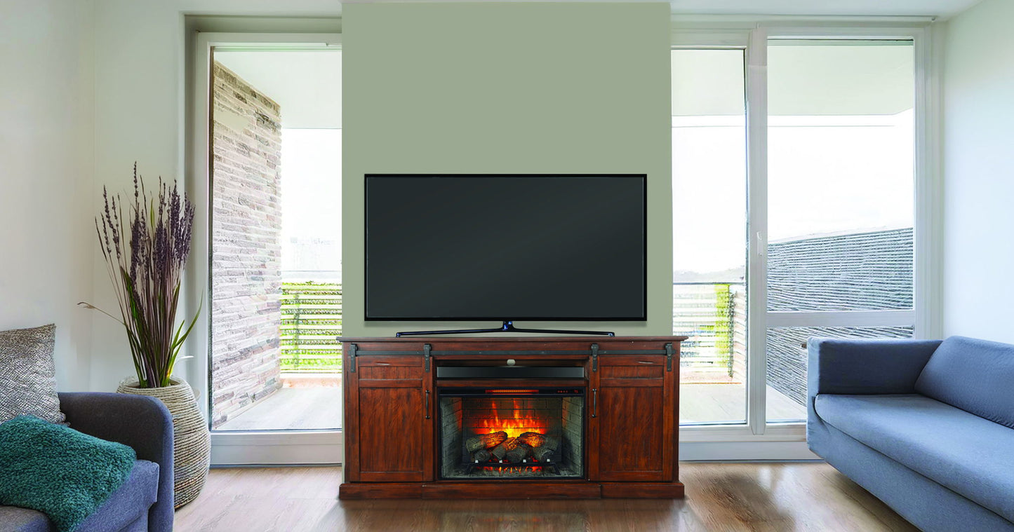 78" Barn Door Media Console With Electric Fireplace