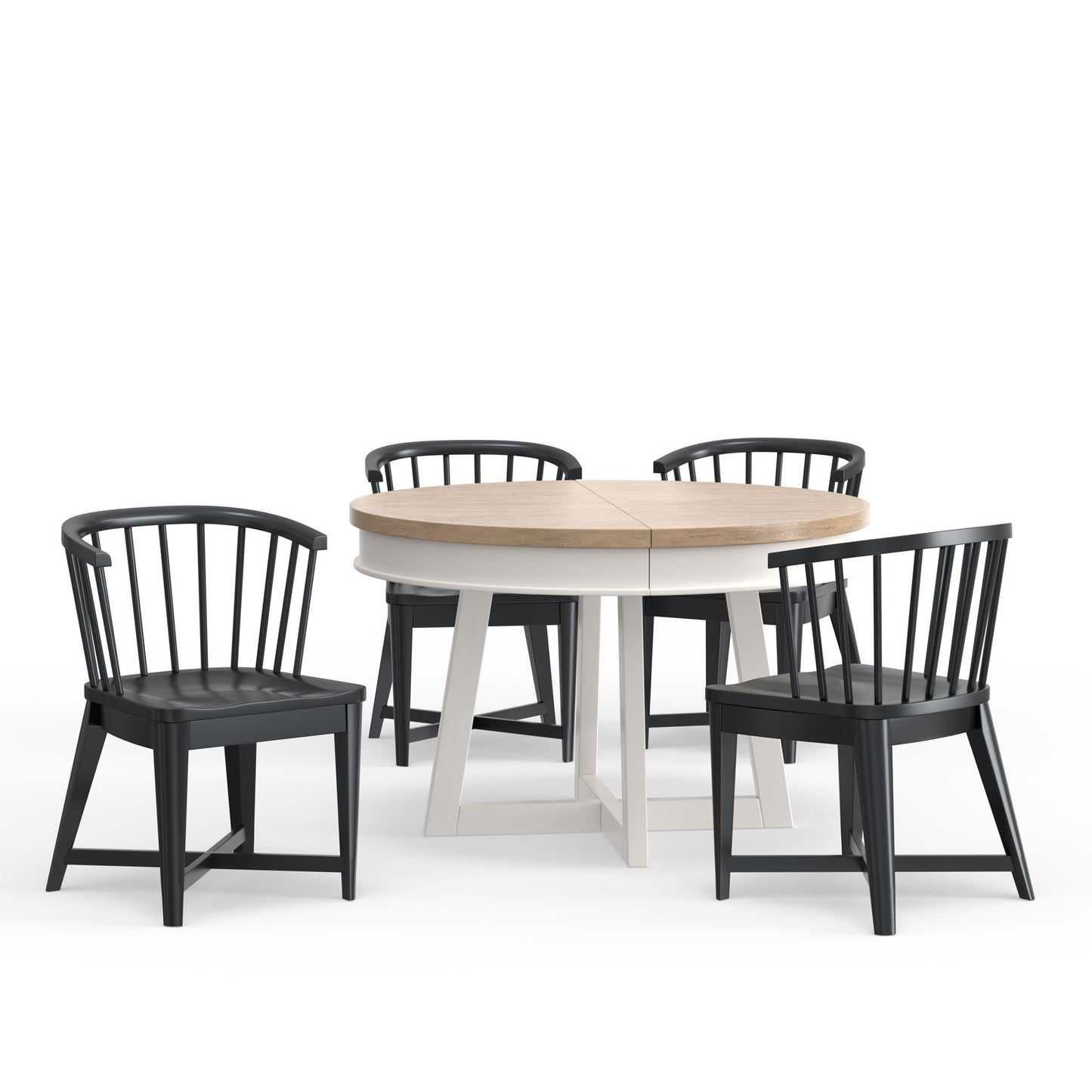 Americana Modern Dining - Round Dining Table And 4 Black Barrel Chairs - Cotton