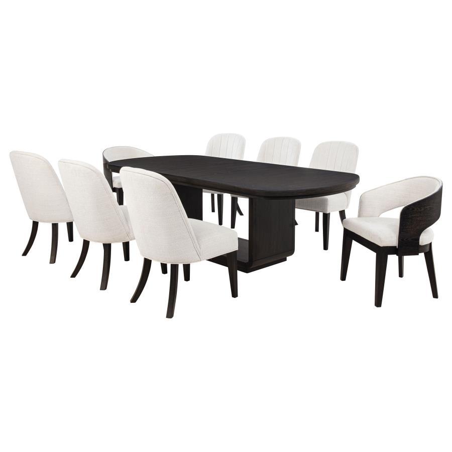 Leandro - 9 Piece Rectangular Dining Table Set - Cream / Burnished Black
