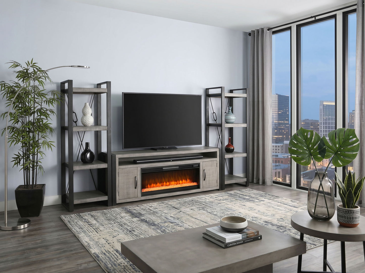 Alpine - 78" Media Console With Electric Fireplace - Gray