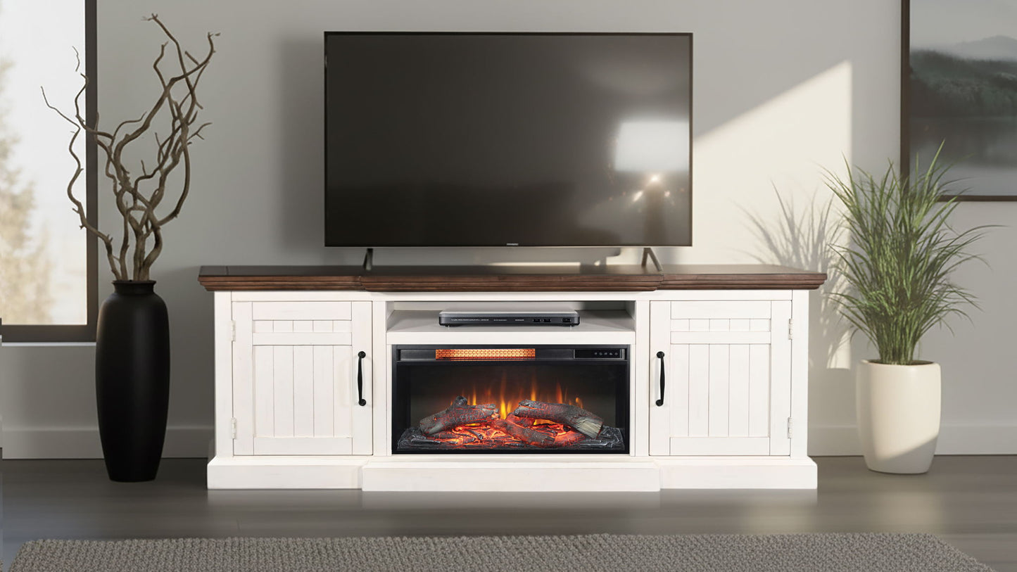 Pasadena - TV Console With Fireplace Option - Buckskin / Marble White