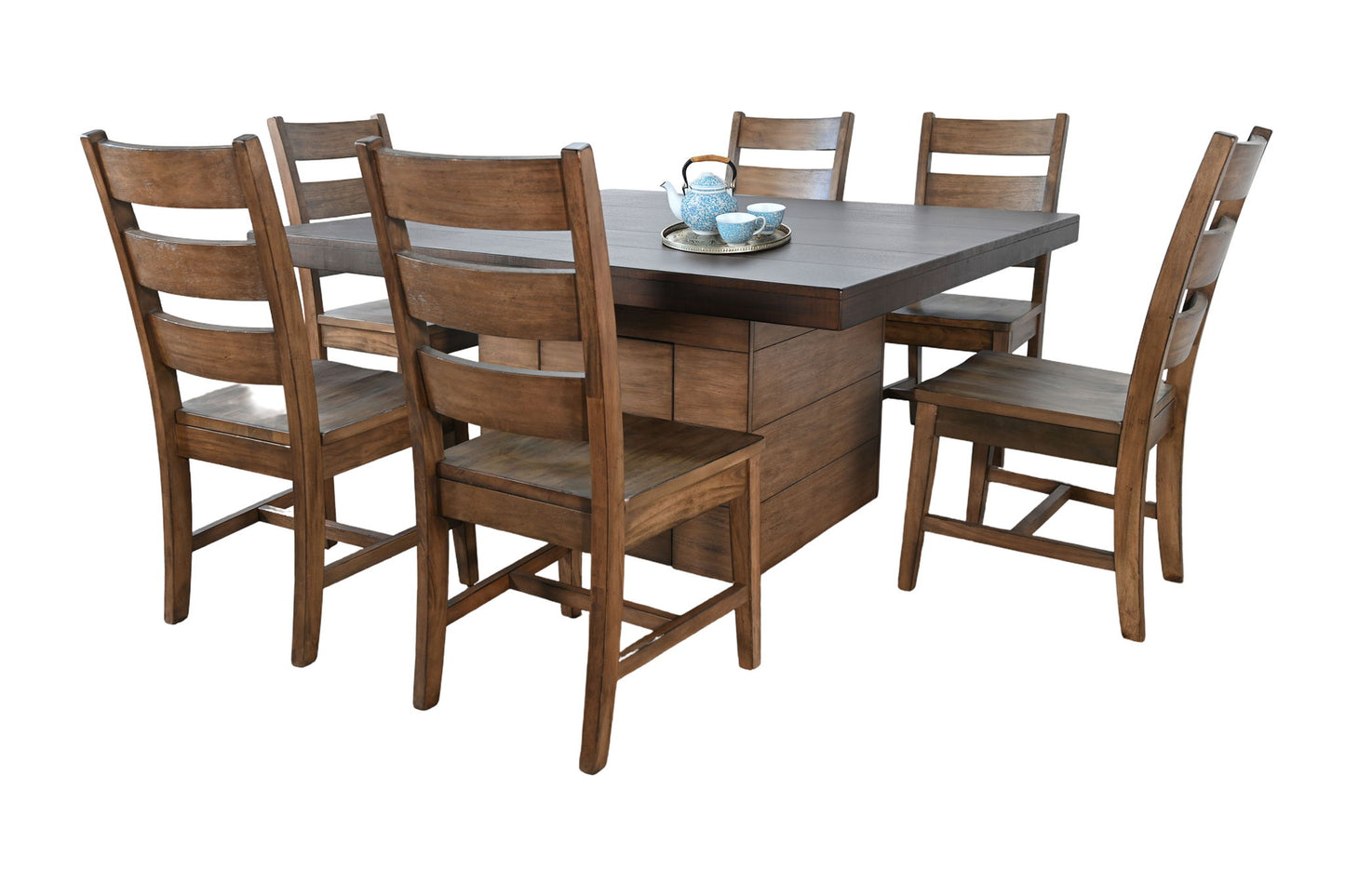 Modern - Square 7 Piece Dining Set With Built-in Storage - Tobacco Buckskin