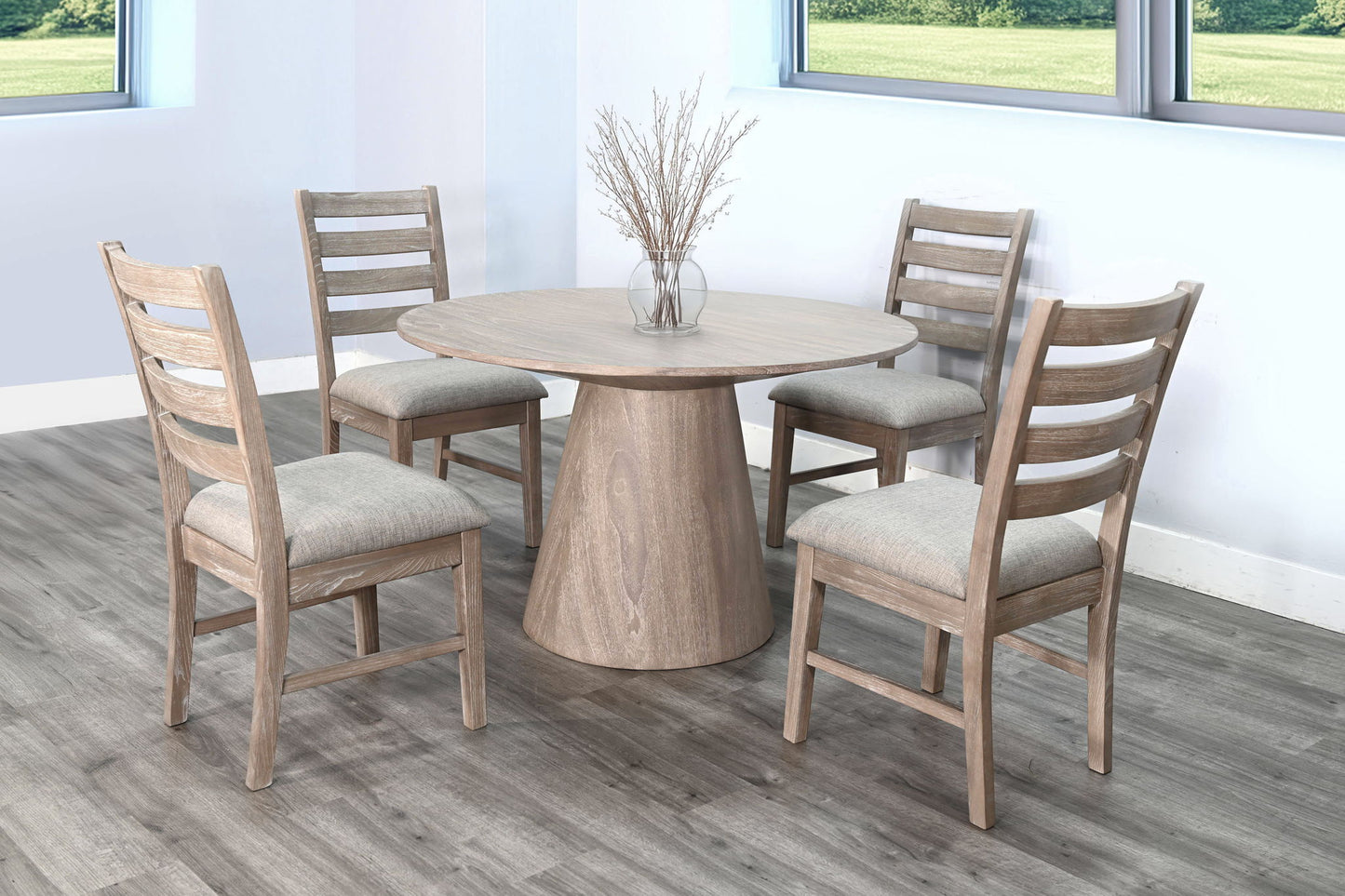 Wheat - Round 5 Piece Full Back Chair Dining Set - Wheat
