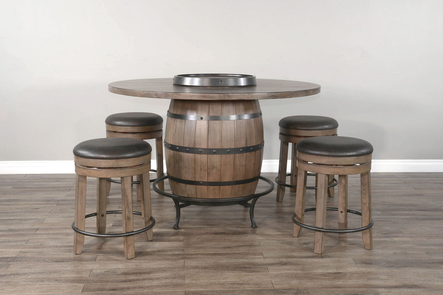 Round 5 Piece Pub Table With Wine Barrel Set
