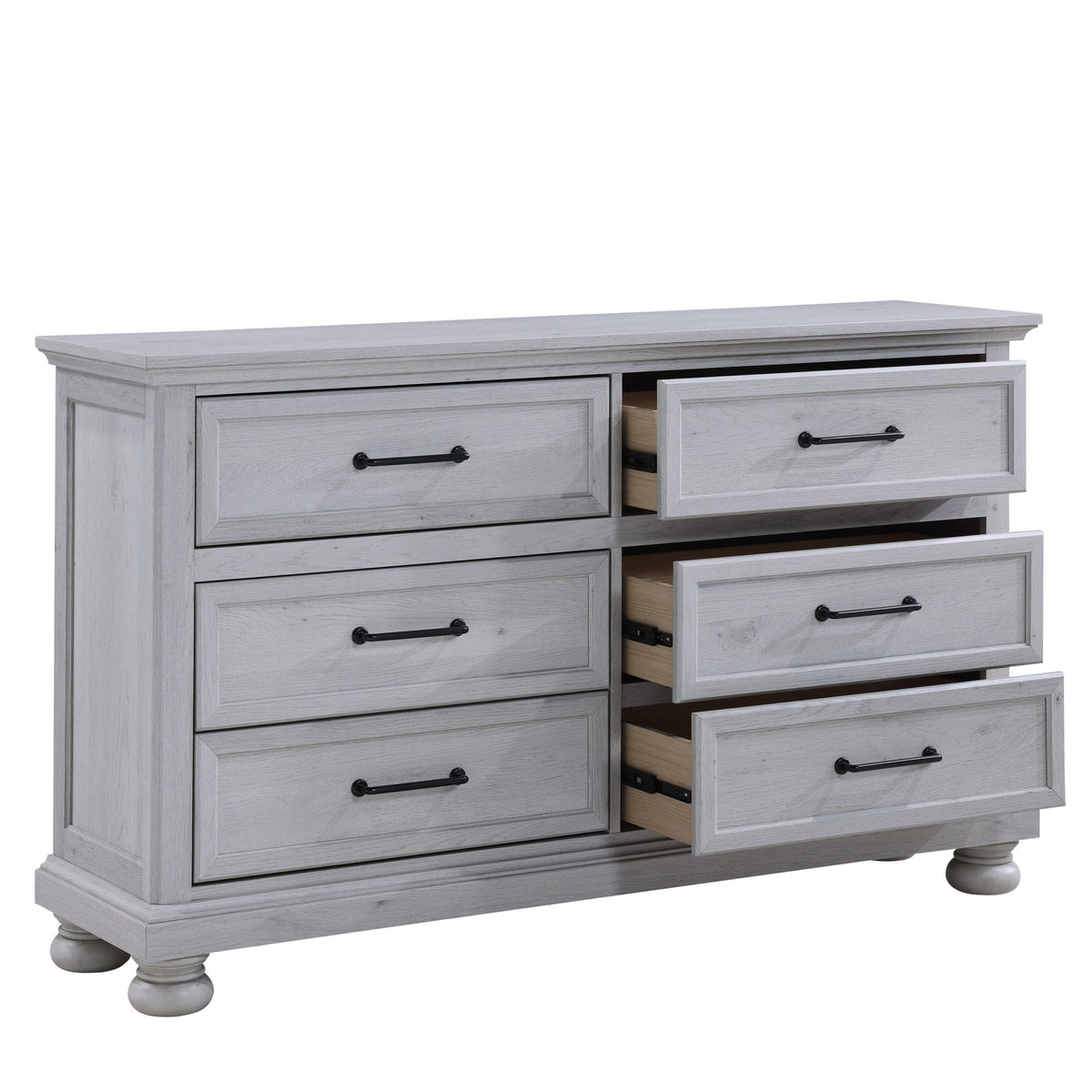 Larksmont - 6-Drawer Dresser With Black Metal Hardware - Oyster Gray